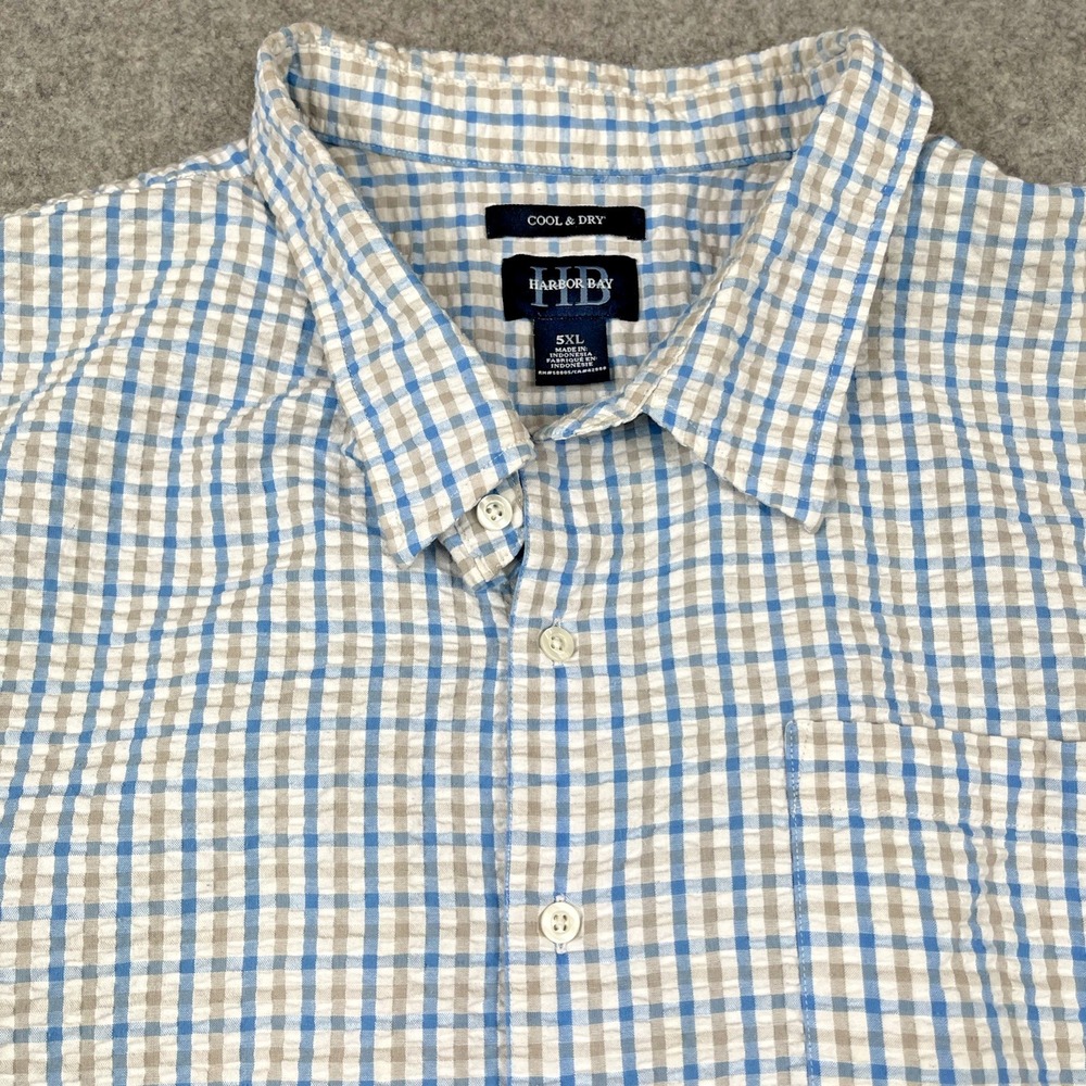 Harbor Bay Seersucker Shirt Men Size 5XL Plaid Short Sleeve Coastal
